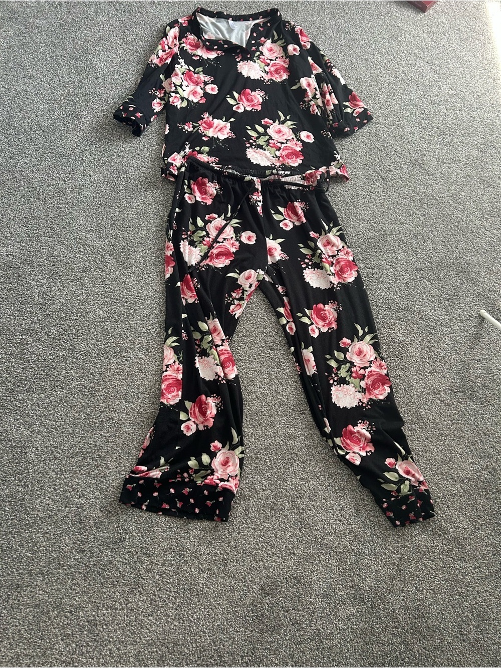 Flora Nikrooz Black Floral Lounge Set Pajama Top Pants L